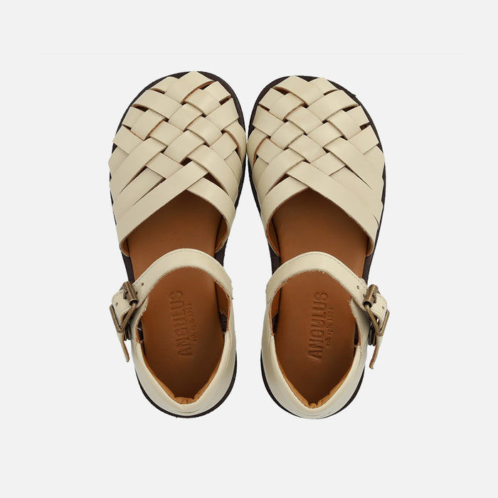 Kids Leather Woven Sandals - Buttermilk