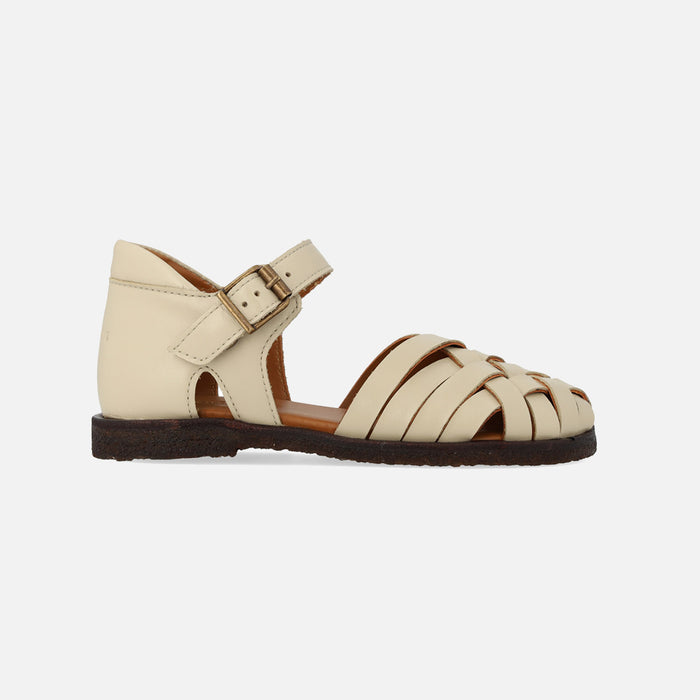 Kids Leather Woven Sandals - Buttermilk