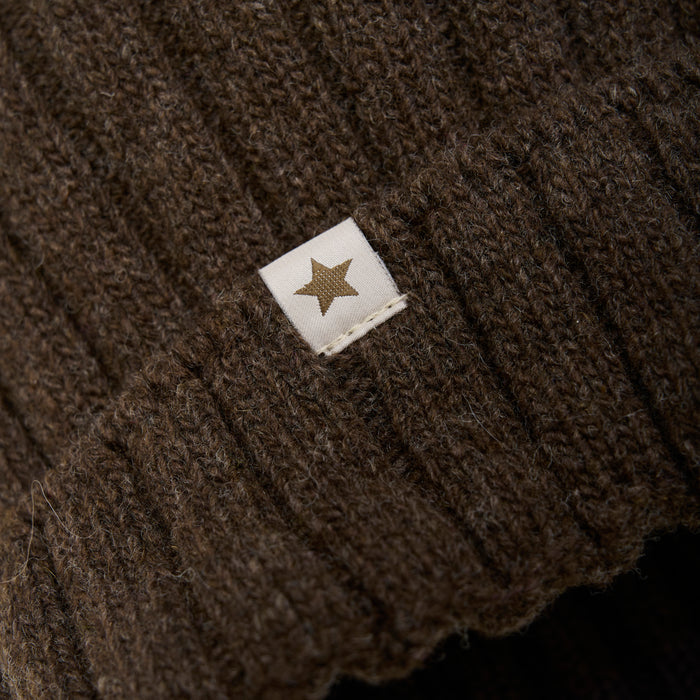 Kids Merino Wool & Alpaca Pom Pom Hat - Dark Brown Melange
