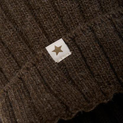 Kids Merino Wool & Alpaca Pom Pom Hat - Dark Brown Melange