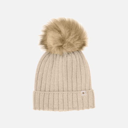 Kids Merino Wool & Alpaca Pom Pom Hat - Sand melange