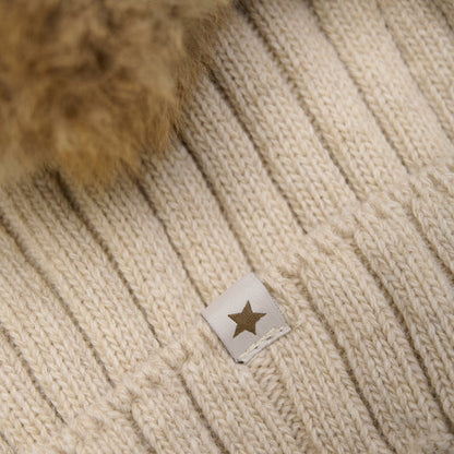 Kids Merino Wool & Alpaca Pom Pom Hat - Sand melange
