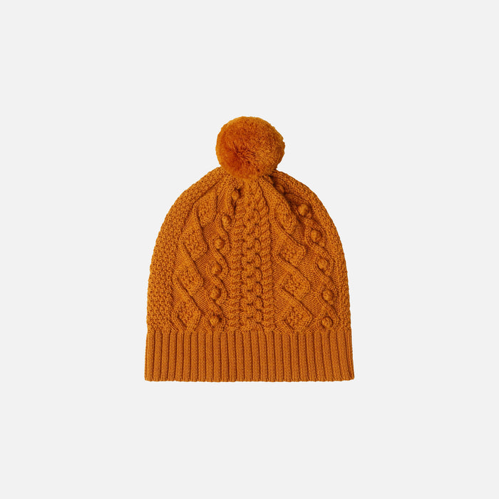 Kids Merino Wool Aran Hat - Burnt Amber