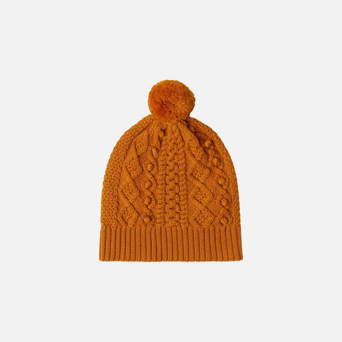 Kids Merino Wool Aran Hat - Burnt Amber