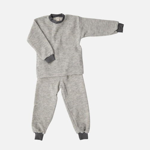 Kids Merino Wool Brushed Terry Pyjama Set - Grey/Natural