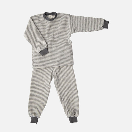 Kids Merino Wool Brushed Terry Pyjama Set - Grey/Natural