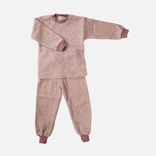 Kids Merino Wool Brushed Terry Pyjama Set - Mauve/Natural