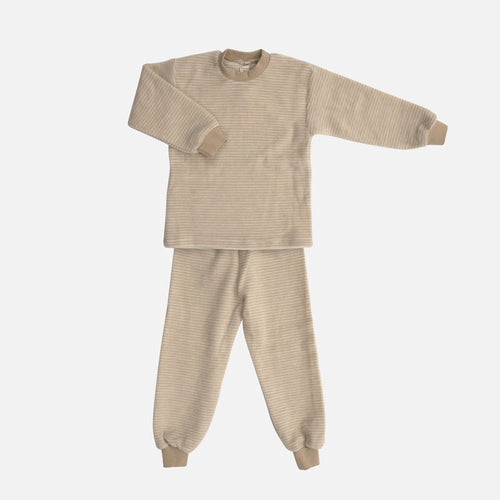 Kids Merino Wool Brushed Terry Pyjama Set - Sand/Natural