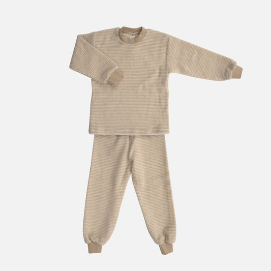Kids Merino Wool Brushed Terry Pyjama Set - Sand/Natural