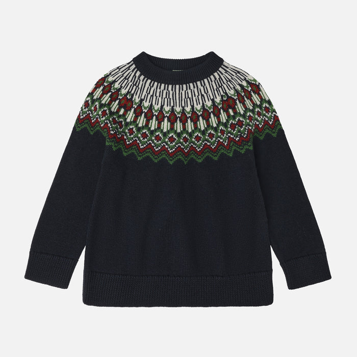 Kids Merino Wool Fair Isle Sweater - Dark Navy