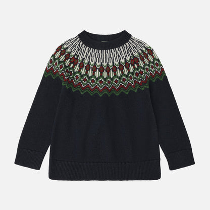 Kids Merino Wool Fair Isle Sweater - Dark Navy