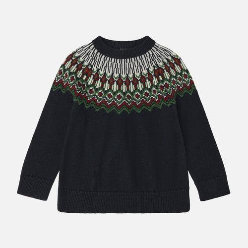 Kids Merino Wool Fair Isle Sweater - Dark Navy