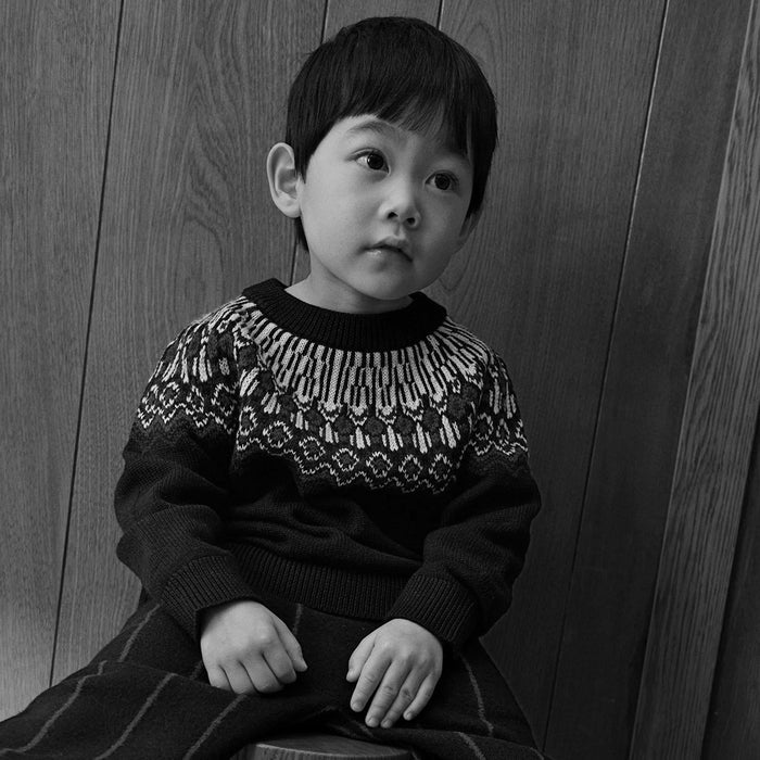 Kids Merino Wool Fair Isle Sweater - Dark Navy