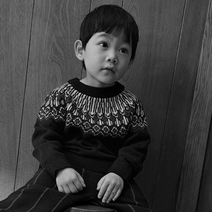 Kids Merino Wool Fair Isle Sweater - Dark Navy