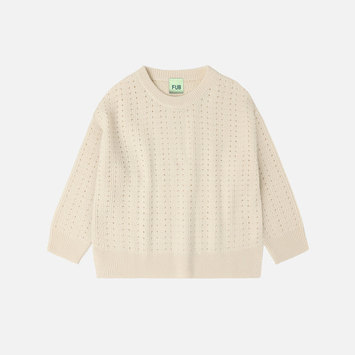 Kids Merino Wool Structure Sweater - Ecru