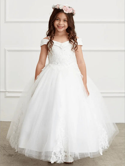 Kids Off Shoulder Portrait Neckline Dress #TK7034 | Norma Reed - NORMA REED