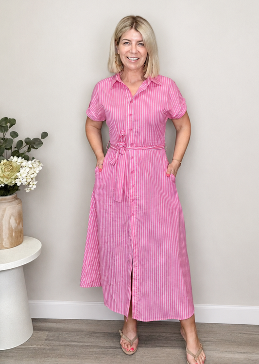 Kiely Shirt Dress (Pink/White)