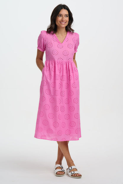 Kim Midi Smock Dress (Pink)