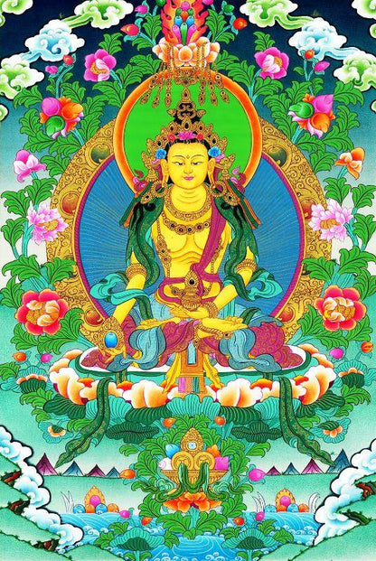 Ksitigarbha Bodhisattva - Tibetan thangka painting, front view