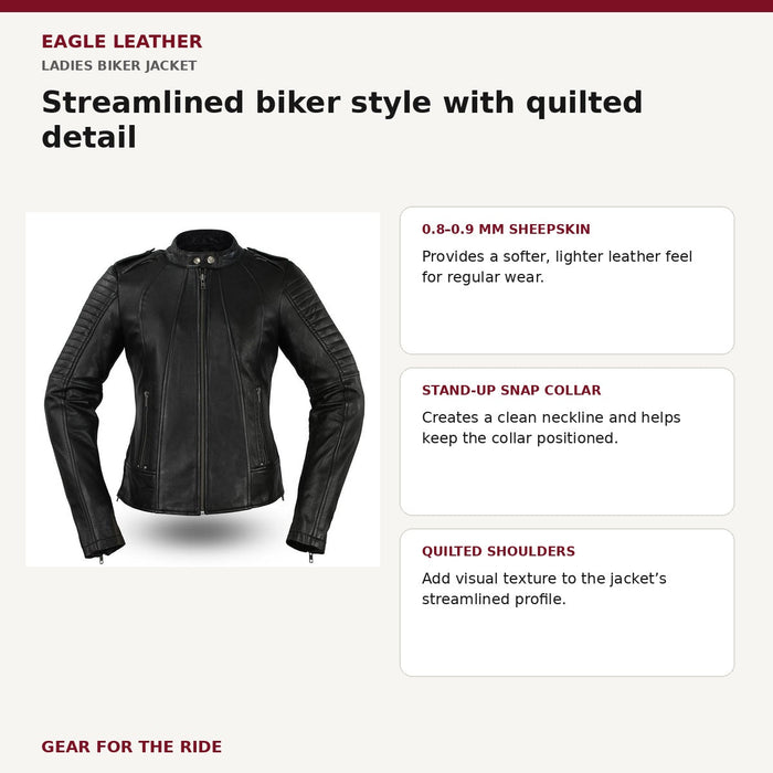 Ladies Biker jacket sheepskin leather and quilted style features