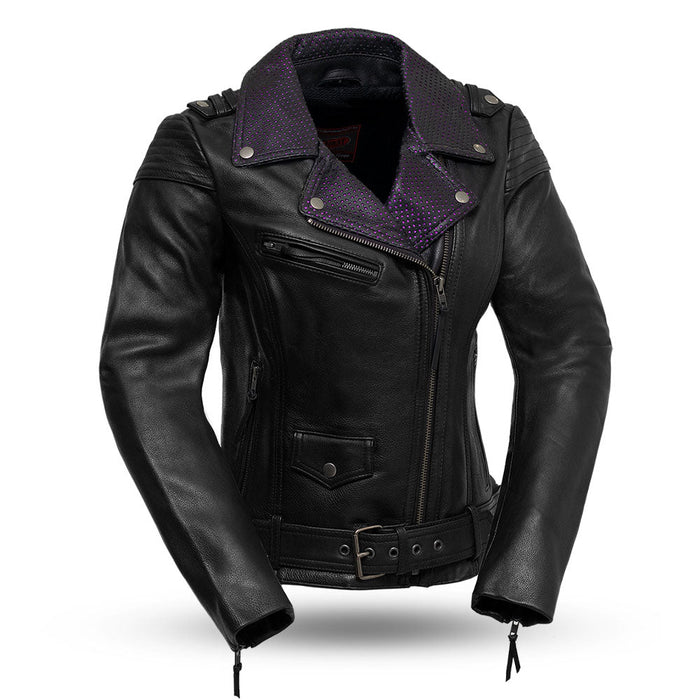 Ladies Iris Jacket Black: Iris - Women's Motorcycle Leather Jacket
The Iris jacket is a classic, motorcycle style jacket with