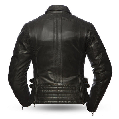 Ladies Speedy Jacket: Light aniline cowhide
Center zipper with snap down shirt collar and shoulder stitch detail
Chest pocket