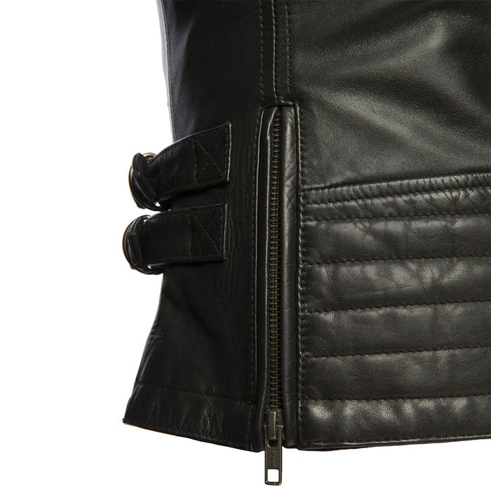 Ladies Speedy Jacket: Light aniline cowhide
Center zipper with snap down shirt collar and shoulder stitch detail
Chest pocket