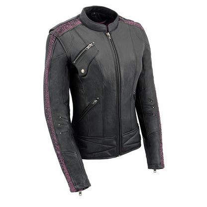 Ladies Wing Jacket Black: Milwaukee Leather MLL2570 Women's 'Phoenix Embroidered' Black and Fuchsia Pink Leather Motorcycle J