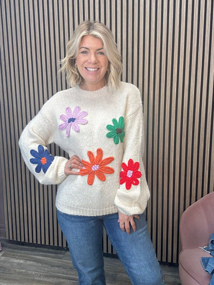 Lania Knit Jumper (Sandshell/Flowers)