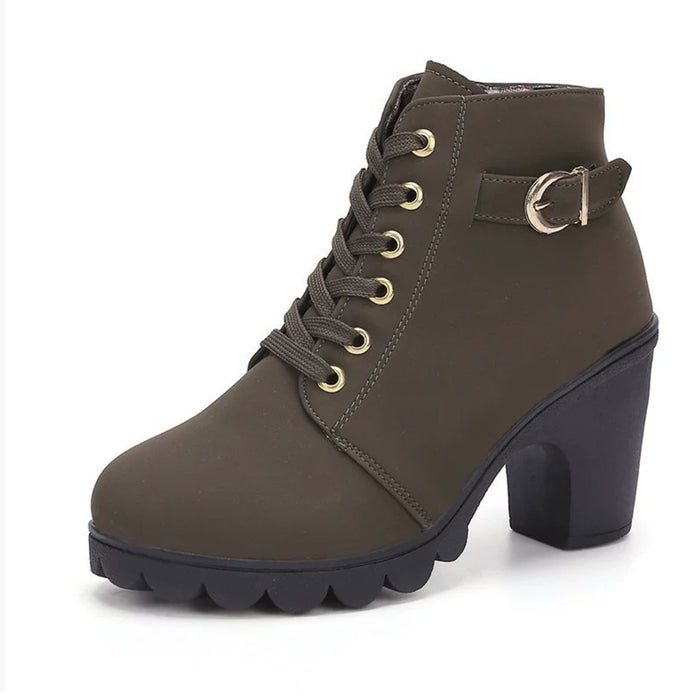 Leopard Print Suede Ankle Boots for Women - Lace-Up Fit