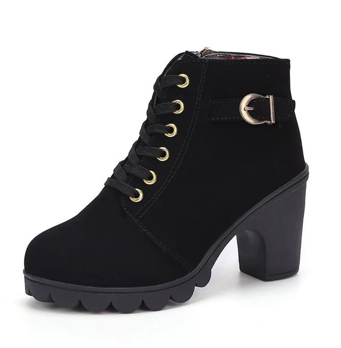 Leopard Print Suede Ankle Boots for Women - Lace-Up Fit