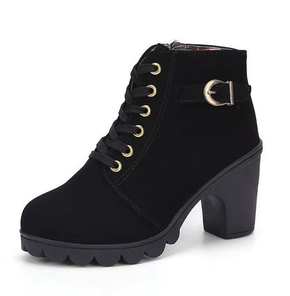 Leopard Print Suede Ankle Boots for Women - Lace-Up Fit