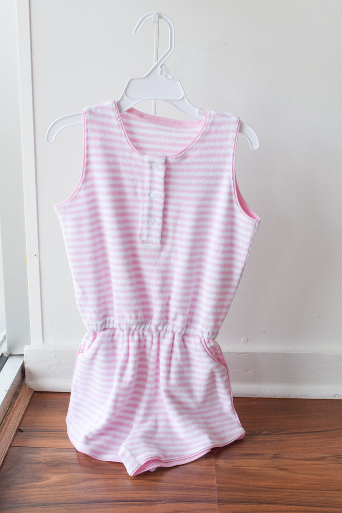 Light Pink Striped Terrycloth Romper