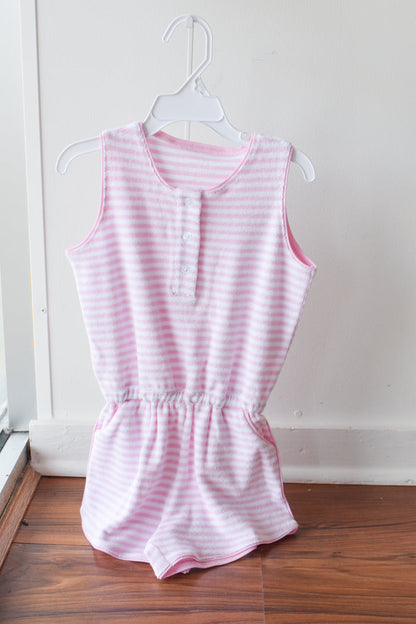 Light Pink Striped Terrycloth Romper