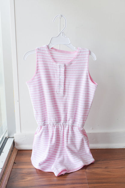 Light Pink Striped Terrycloth Romper