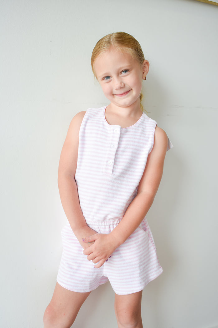 Light Pink Striped Terrycloth Romper