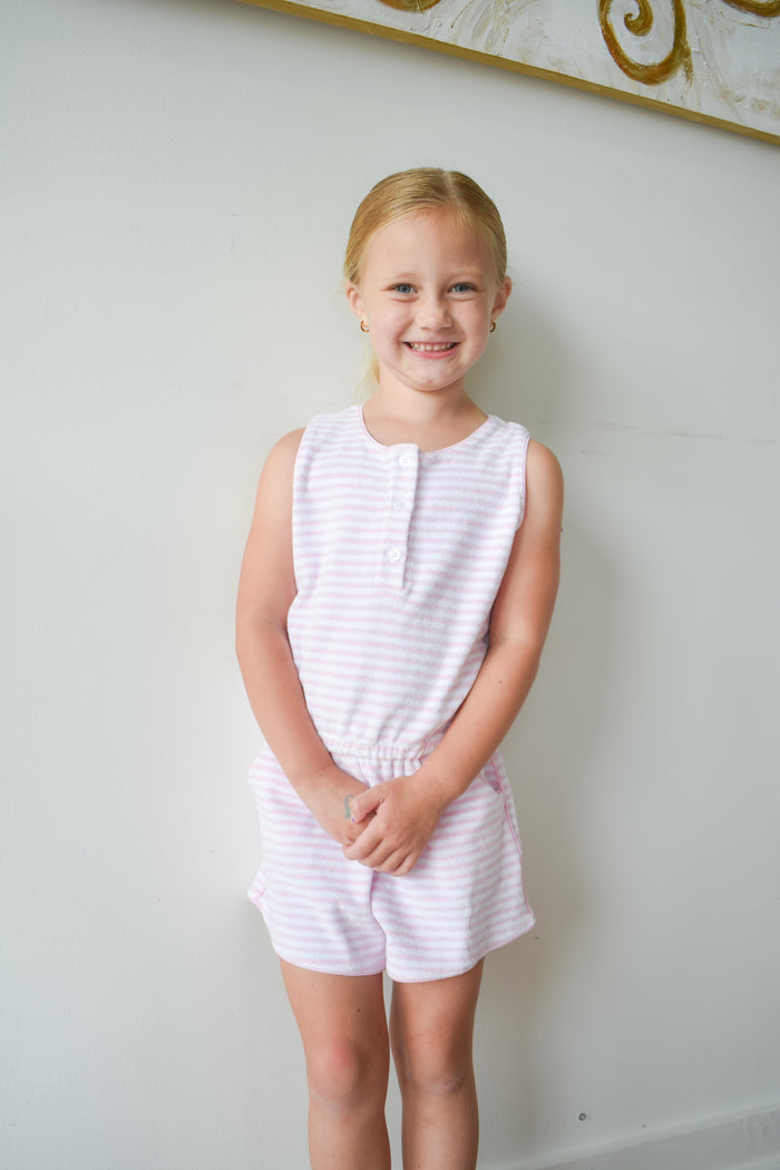 Light Pink Striped Terrycloth Romper
