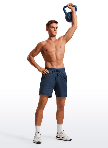 CRZ YOGA Men's Training Quick Dry Pocketed Linerless Shorts 7'' Stelindigo