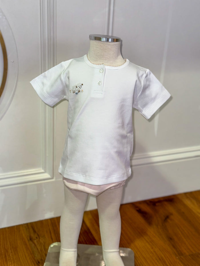 Little Lamb Diaper Set White/Pink