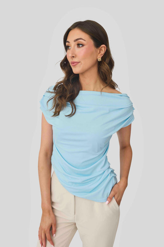 Luma Cowl Neck Top (Sky Blue)