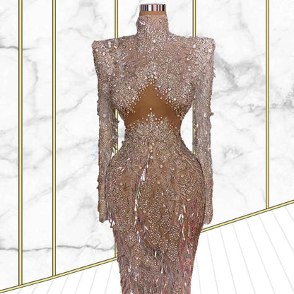 Luxury Beaded Long Sleeves Evening Gown