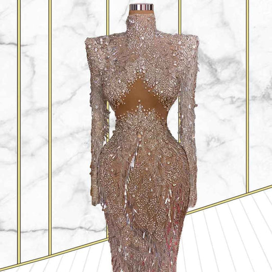 Luxury Beaded Long Sleeves Evening Gown