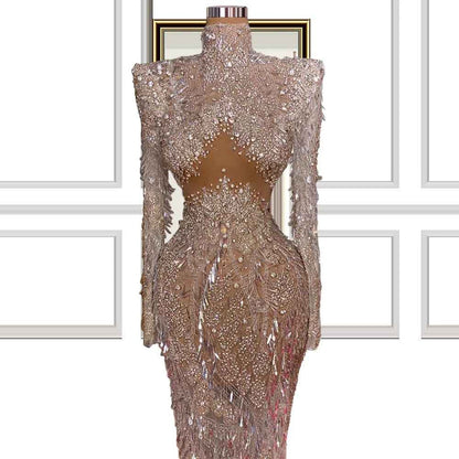 Luxury Beaded Long Sleeves Evening Gown