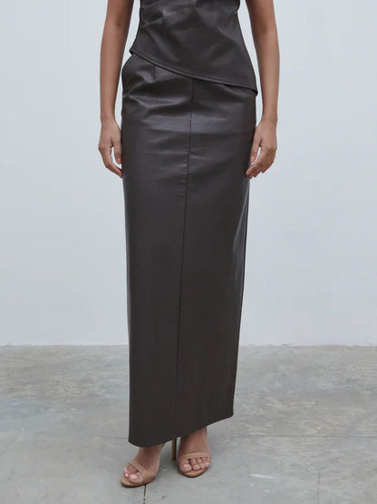 Maeve Faux Leather Maxi Skirt (Dark Chocolate Brown)