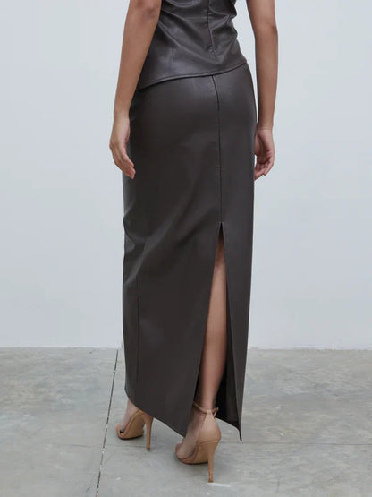 Maeve Faux Leather Maxi Skirt (Dark Chocolate Brown)