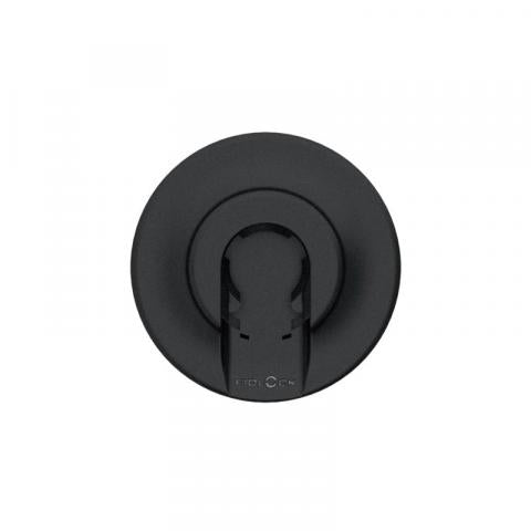 Black circular magnetic wetsuit buckle by WAIHANA showing the locking clasp mechanism, photographed from the front on a white background.