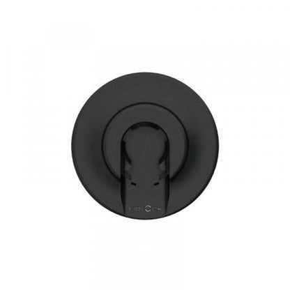 Black circular magnetic wetsuit buckle by WAIHANA showing the locking clasp mechanism, photographed from the front on a white background.
