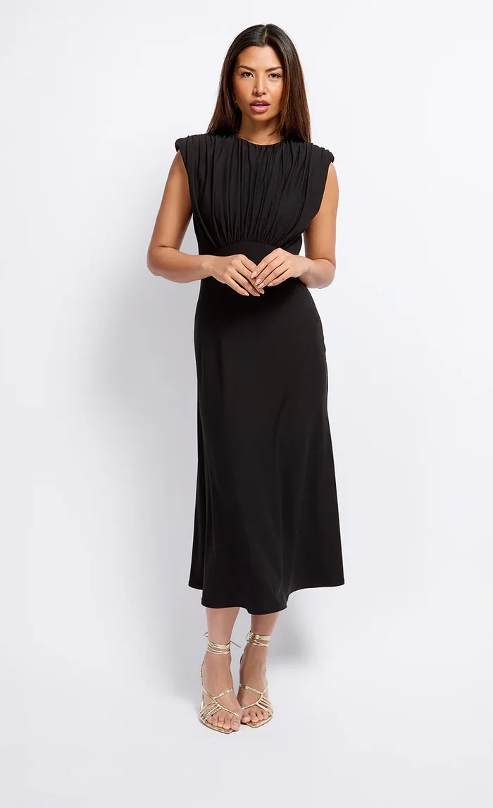 Maria Gathered Detail Dress (Black)