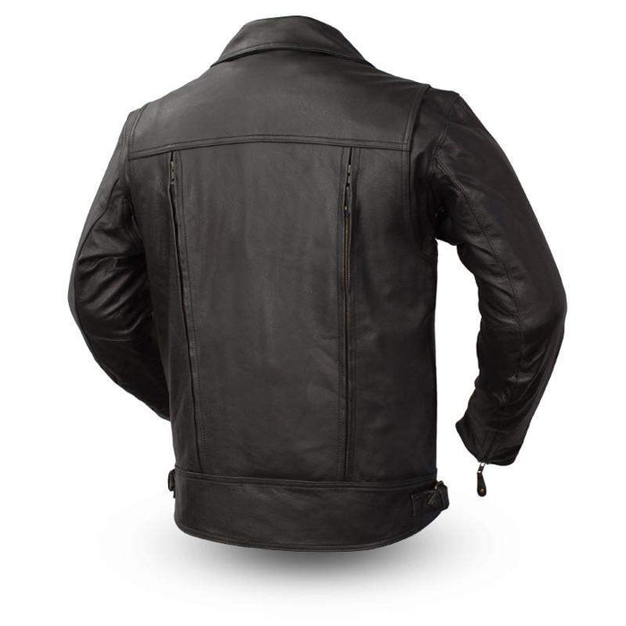 Back view of the Eagle Leather Mastermind jacket showing the action back