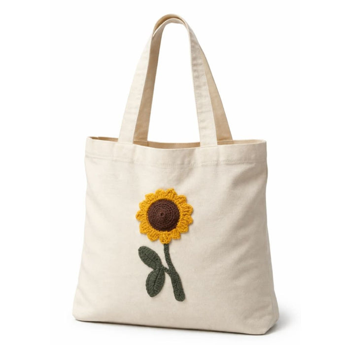 Medium Canvas Tote Bag  with Hand Crochet Emboidery | Eco-Friendly Reusable Shopping & Daily Carry Bag - Mojopanda Organic  Store
